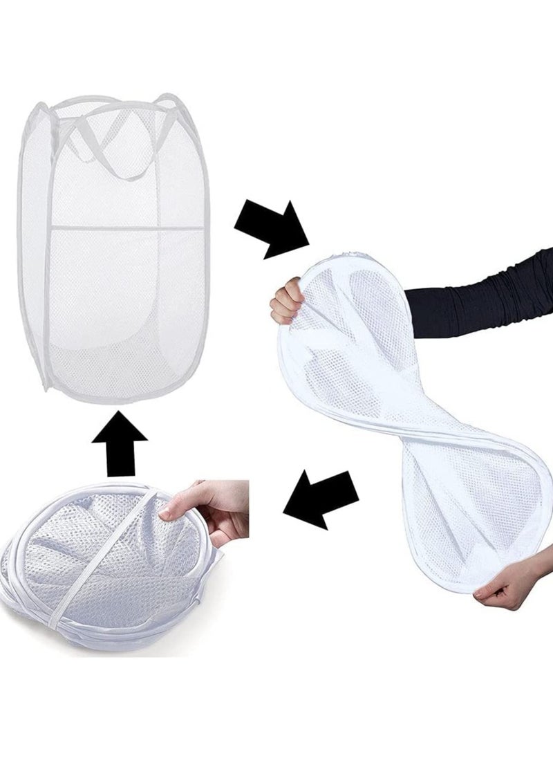 Foldable Pop Up Net Laundry Basket Storage Solution Compact Bin Mesh Collapsible Bag  Laundry Hamper  Collapsible Laundry Basket with Durable Handles & Side