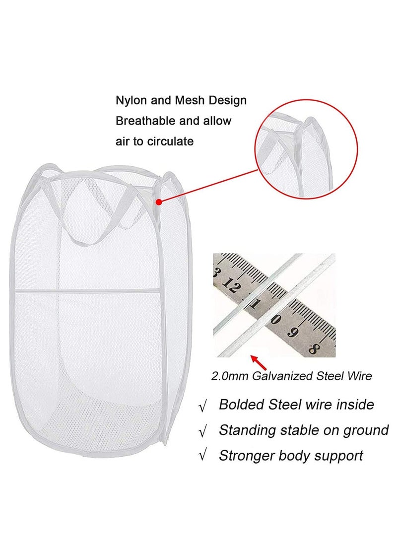 Foldable Pop Up Net Laundry Basket Storage Solution Compact Bin Mesh Collapsible Bag  Laundry Hamper  Collapsible Laundry Basket with Durable Handles & Side
