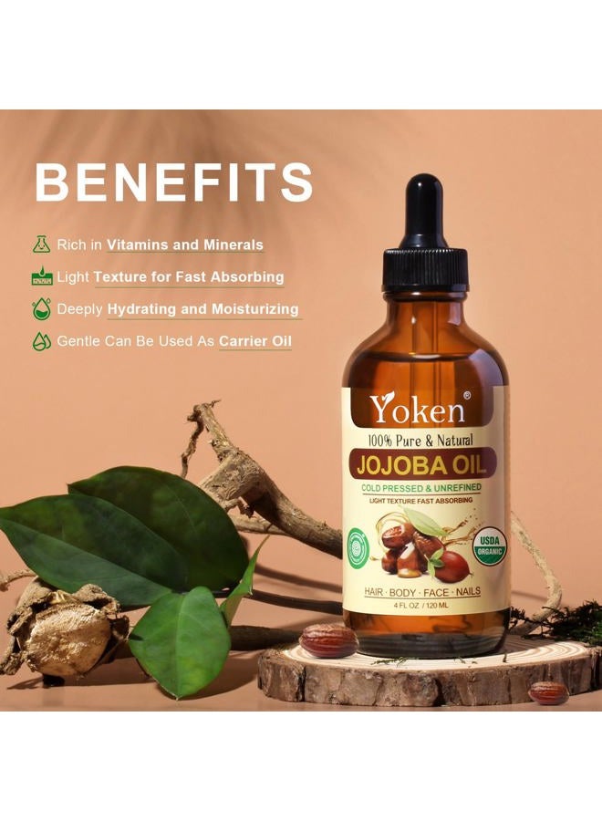 Yoken Jojoba Oil 4 fl oz EWG Verified 100% Pure Jojoba Oil Cold Pressed for Skin, Hair, Nails, Cuticles - Unrefined & Hexane Free, Natural Moisturizer Carrier oils Facial Serum for Gua Sha - Image 5