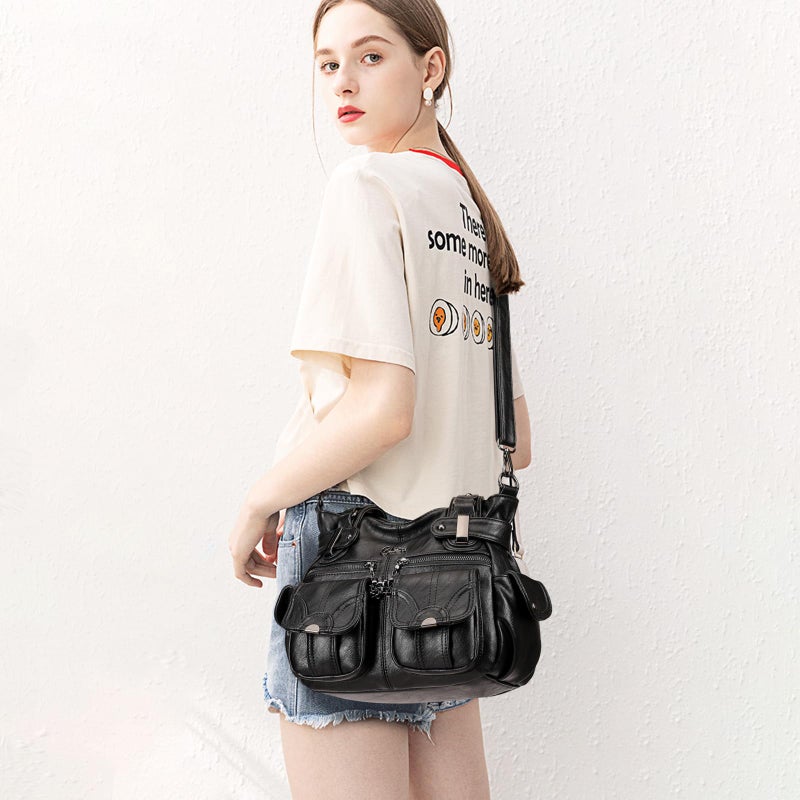 KL928 Purses and Handbags for Women Small Hobo Shoulder Bags Soft PU Leather Multi Pockets Tote Bag - Image 3