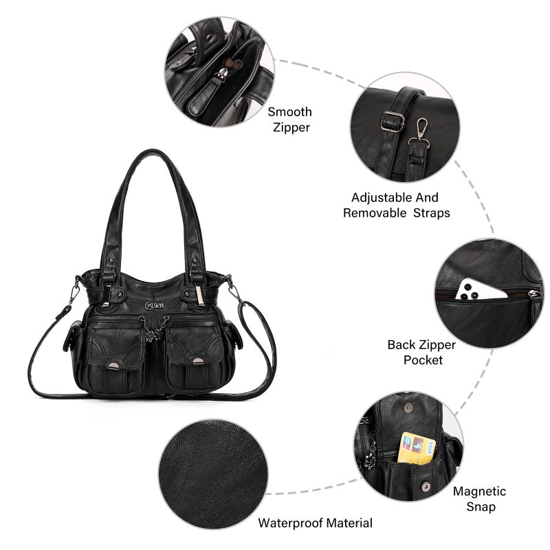 KL928 Purses and Handbags for Women Small Hobo Shoulder Bags Soft PU Leather Multi Pockets Tote Bag - Image 5