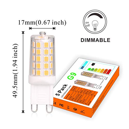 BAOMING G9 LED Bulb Dimmable 4W, 40 Watt T4 G9 Halogen Equivalent, 2700K Soft Warm White, 120V No-Flicker, Chandelier Lighting 450LM (5 Pack) - Image 5
