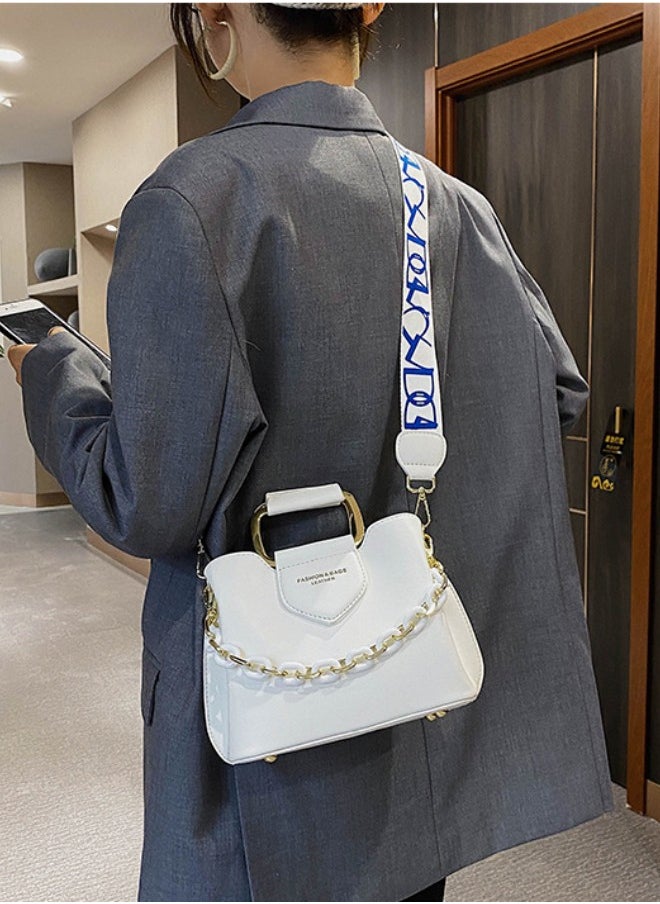 WAOKN - Women's Stylish Three-tier Shoulder Bag, Ladies Simple Chain Tote Bag Handbag Clutch Bag Carrying Bag, Textured Decoration Commuter Crossbody Bag Sling Bag Side Bag(White) - Image 1