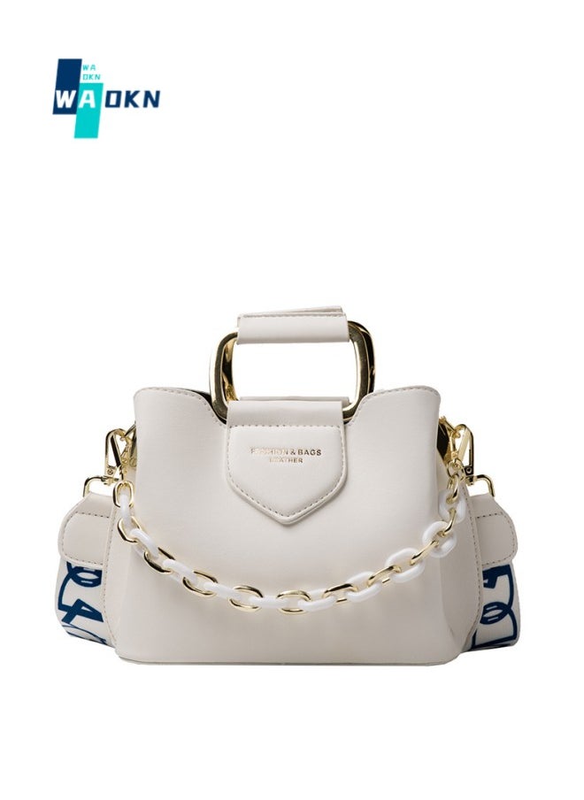 WAOKN - Women's Stylish Three-tier Shoulder Bag, Ladies Simple Chain Tote Bag Handbag Clutch Bag Carrying Bag, Textured Decoration Commuter Crossbody Bag Sling Bag Side Bag(White) - Image 1