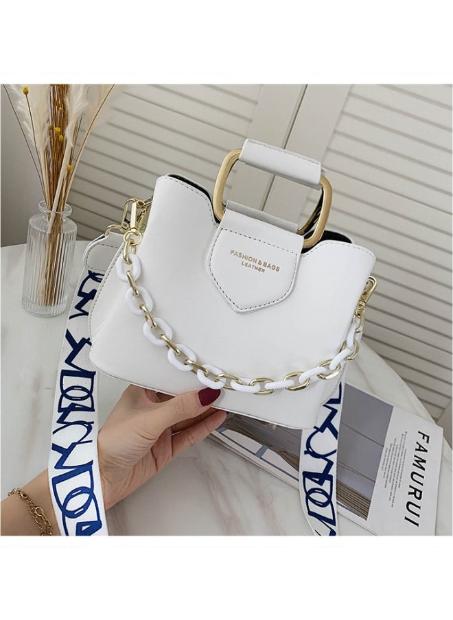 WAOKN - Women's Stylish Three-tier Shoulder Bag, Ladies Simple Chain Tote Bag Handbag Clutch Bag Carrying Bag, Textured Decoration Commuter Crossbody Bag Sling Bag Side Bag(White) - Image 1