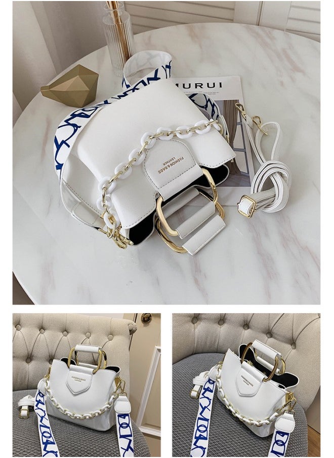 WAOKN - Women's Stylish Three-tier Shoulder Bag, Ladies Simple Chain Tote Bag Handbag Clutch Bag Carrying Bag, Textured Decoration Commuter Crossbody Bag Sling Bag Side Bag(White) - Image 1