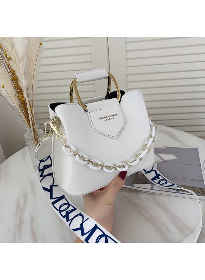WAOKN - Women's Stylish Three-tier Shoulder Bag, Ladies Simple Chain Tote Bag Handbag Clutch Bag Carrying Bag, Textured Decoration Commuter Crossbody Bag Sling Bag Side Bag(White) - Image 1