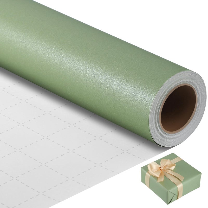 woric Green Wrapping Paper Roll 17 In X 33 Ft Sage Green Wrapping Paper Gift Wrap for Baby Shower, Wedding, Birthday, Easter Gifts, Holiday - Image 1