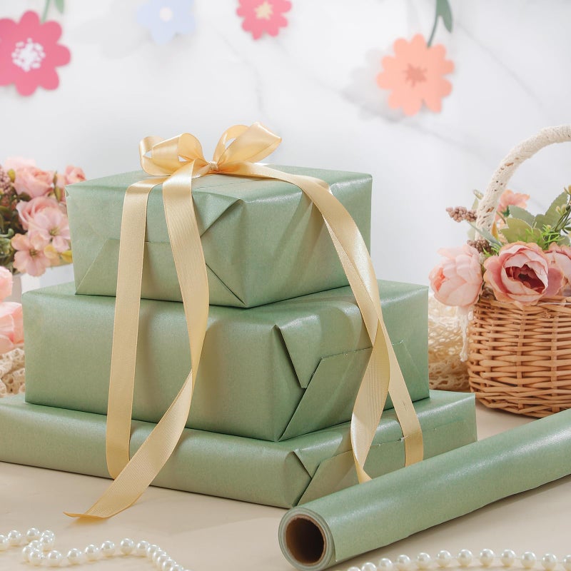 woric Green Wrapping Paper Roll 17 In X 33 Ft Sage Green Wrapping Paper Gift Wrap for Baby Shower, Wedding, Birthday, Easter Gifts, Holiday - Image 5