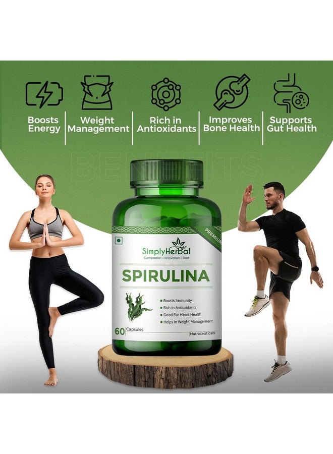 Simply Herbal كبسولات سبيرولينا العشبية البسيطة للمناعة | غذاء خارق طبيعي ومكمل غذائي | غذاء أخضر لصحة جيدة وإدارة الوزن وتعزيز المناعة - 60 كبسولة - Image 3