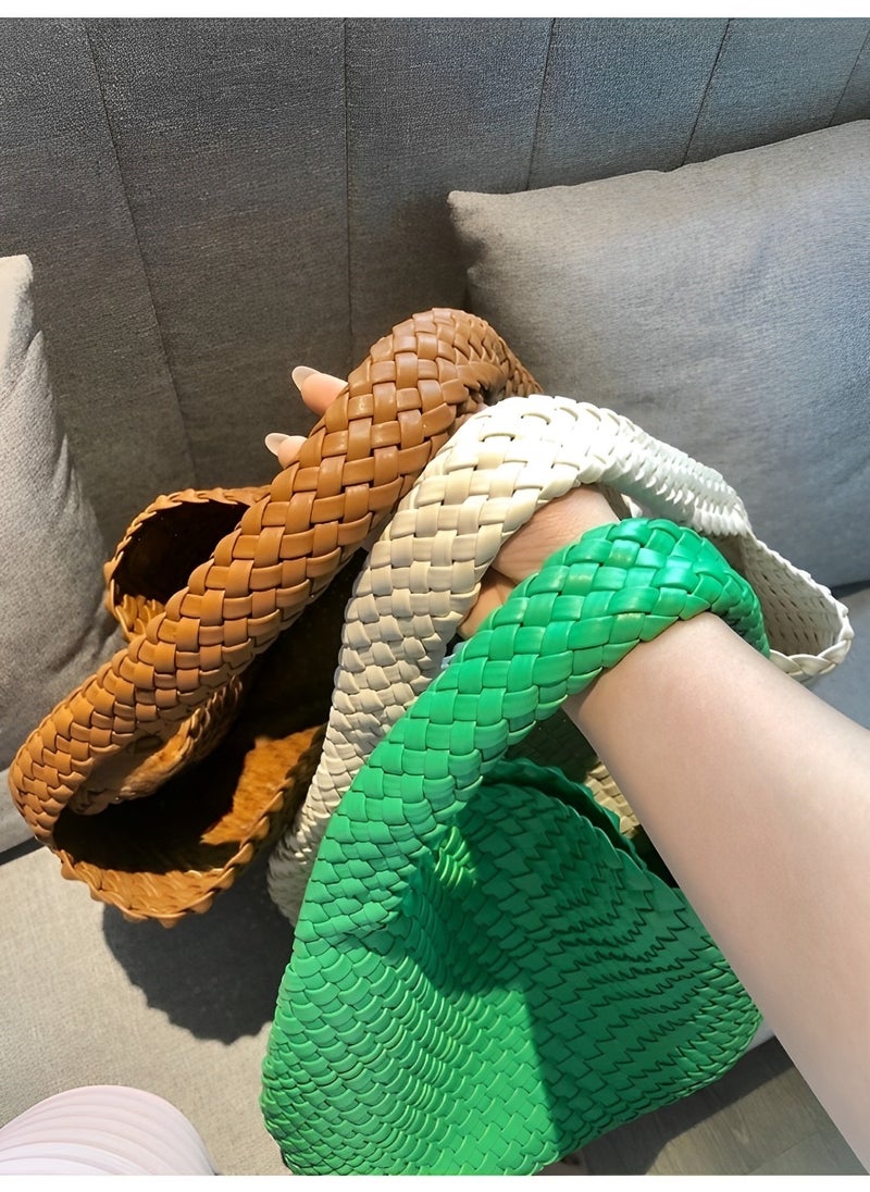 REOCLE - Women's Woven Bag Vegan Leather Tote Bag Large Summer Beach Travel Handbag and Purse Retro Handmade Shoulder Bag - Image 1
