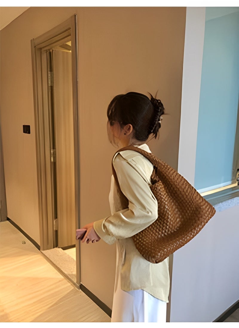 REOCLE - Women's Woven Bag Vegan Leather Tote Bag Large Summer Beach Travel Handbag and Purse Retro Handmade Shoulder Bag - Image 1