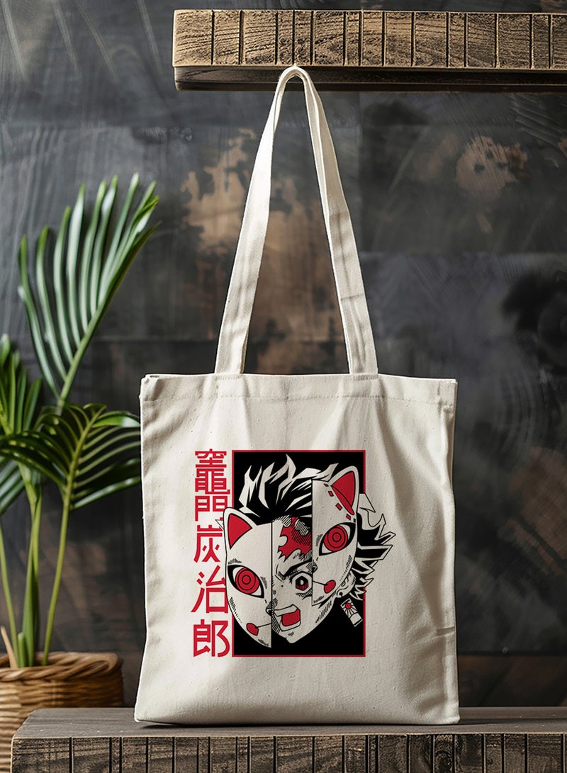 LOWHA Polyester Tote Bag with Shoulder Straps and Demon Slayer Anime Pattern  - Image 3