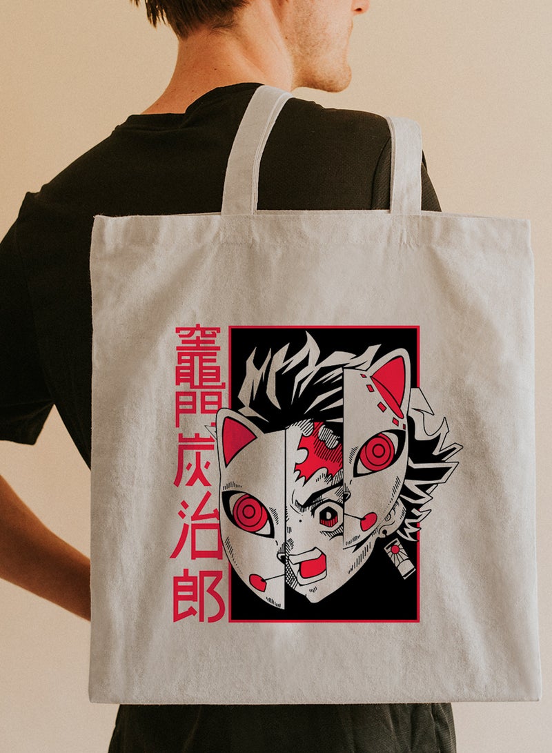 LOWHA Polyester Tote Bag with Shoulder Straps and Demon Slayer Anime Pattern  - Image 2