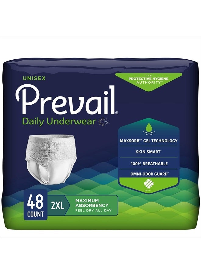 Prevail Daily Protective Underwear - Unisex Adult Incontinence Underwear - Disposable Adult Diaper for Men & Women - Maximum Absorbency - XX-Large - 12 Count (Pack of 4) - Image 1