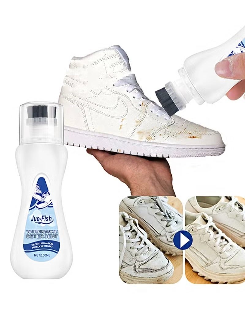 JUE-FISH Shoe Whitener Detergent，White Colour Restorer For sneakers，canvas & leather shoes，Instant Shoe Whitening Polish for a Brighter & Cleaner Look（100ml）  - Image 1