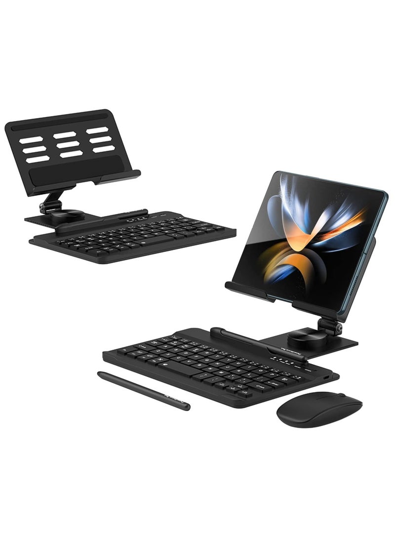 SOLARAE Compatible with Samsung Galaxy Z Fold 4/3/2, this set includes a Mini Wireless Bluetooth Keyboard, Mouse, Adjustable Phone Stand, Capacitive Pen, and S Pen Holder for easy portability - Black. - Image 3