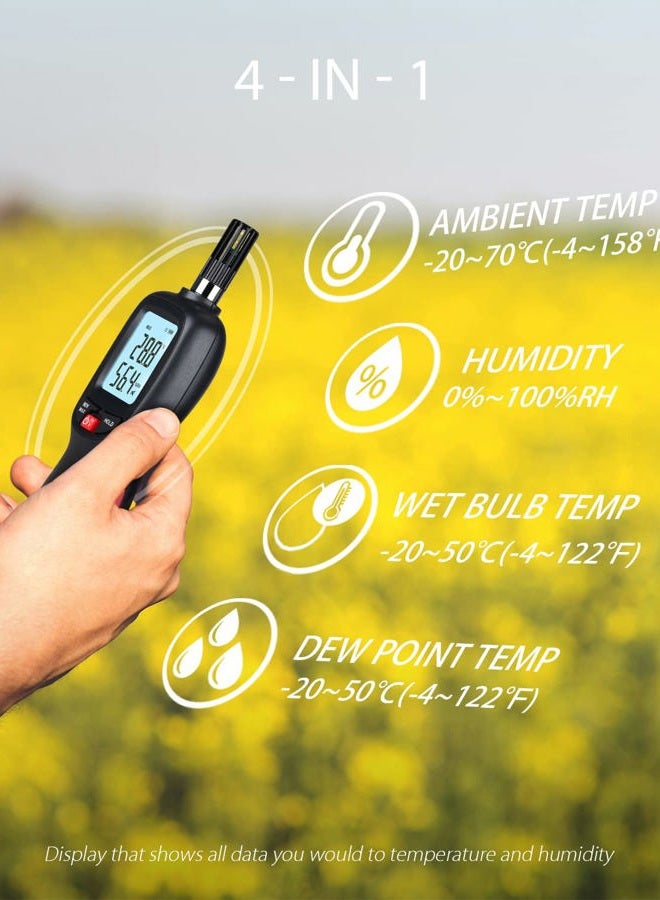 Wintact Digital Temperature and Humidity Meter, Thermometer Hygrometer Monitor with Dew Point and Wet Bulb Temperature, Backlight, Max/Min Value, Data Hold, Store 1000 Group of Data for Indoor Outdoor - Image 2