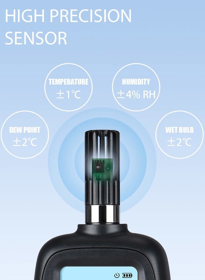 Wintact Digital Temperature and Humidity Meter, Thermometer Hygrometer Monitor with Dew Point and Wet Bulb Temperature, Backlight, Max/Min Value, Data Hold, Store 1000 Group of Data for Indoor Outdoor - Image 3
