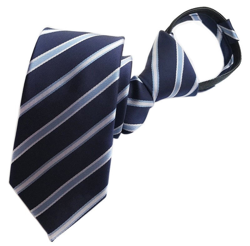 Ctskyte Mens Classic Repp Blue Navy Grey Clip on Woven Silk Ties Leisure Zip up Neckties - Image 1