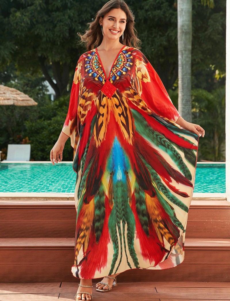 KECVOT Kaftan Dresses for Women Plus Size Batwing Sleeve Caftans Long Bathing Suit Cover Up Maxi Beach Dress Loungewear - Image 4