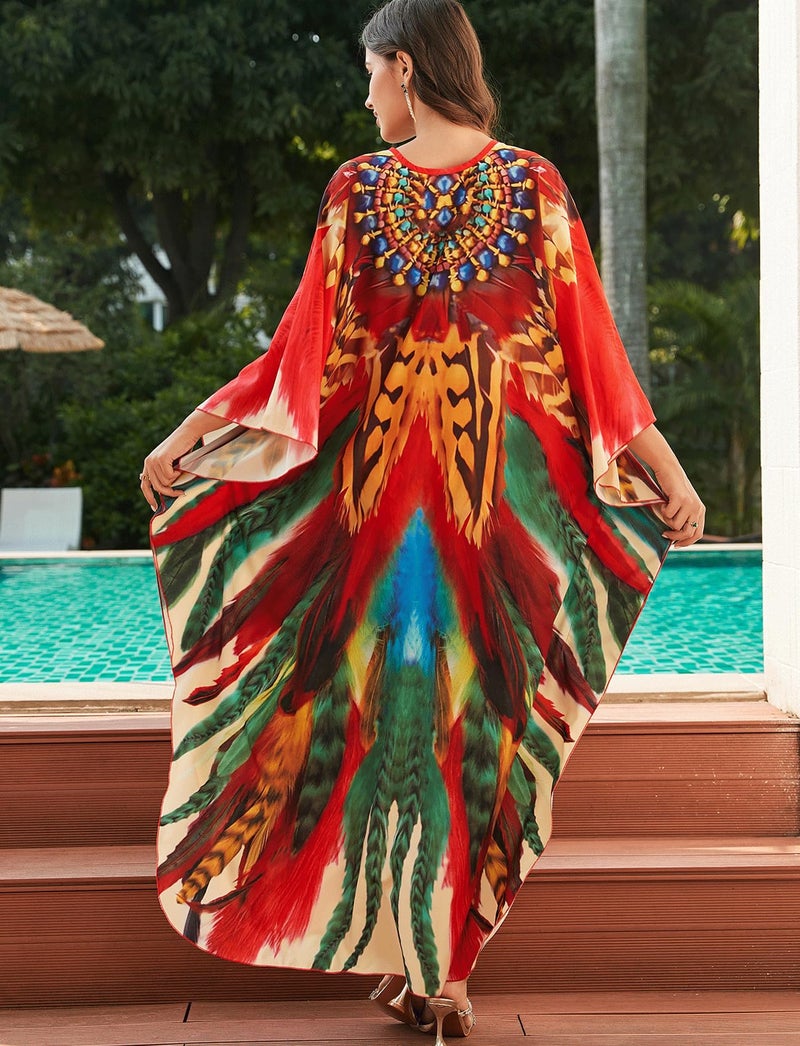 KECVOT Kaftan Dresses for Women Plus Size Batwing Sleeve Caftans Long Bathing Suit Cover Up Maxi Beach Dress Loungewear - Image 5