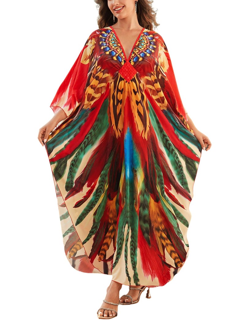 KECVOT Kaftan Dresses for Women Plus Size Batwing Sleeve Caftans Long Bathing Suit Cover Up Maxi Beach Dress Loungewear - Image 1