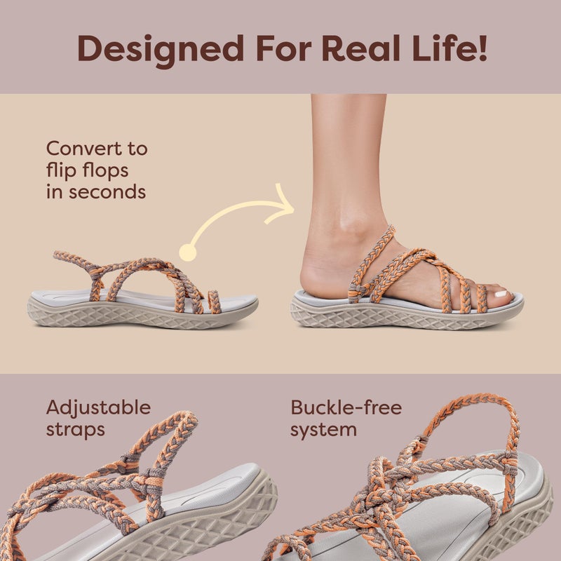 Plaka Explore Hiking Sandals for Women, Arch Support women's Walking Sandals with Adjustable Straps, Waterproof Strappy Sandals for Beach, poolside and Travel|Peach Brazilian Sand, size 7 - Image 4