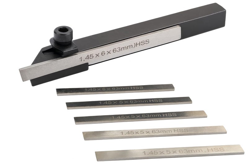 AnNafiÂ® Factory Mini Parting Tool Holder With 6 Pcs | HSS Blades for Mini Lathes Machine Tools | Factory Lathe Turning Tool For Industrial & Mechanical Use | Lathe Parts & Accessories (8MM) - Image 1