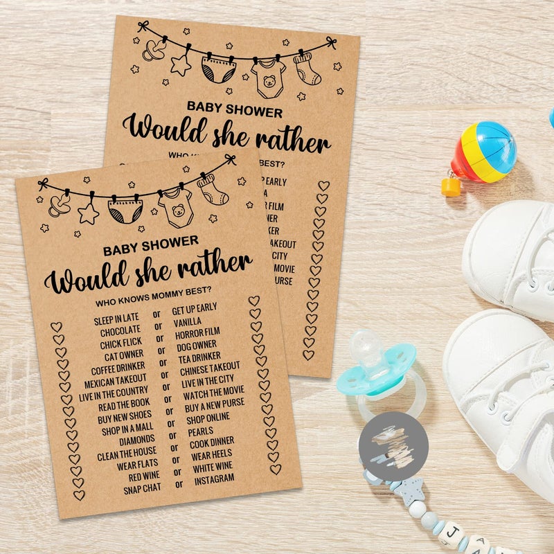 Misaidou Baby Shower Game Cards, Would She Rather Baby Shower Games Ideas, Set of 30 Cards, Rustic Bridal Wedding Showers or Bachelorette Party Game, Kraft - Image 3