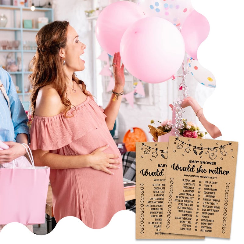 Misaidou Baby Shower Game Cards, Would She Rather Baby Shower Games Ideas, Set of 30 Cards, Rustic Bridal Wedding Showers or Bachelorette Party Game, Kraft - Image 5