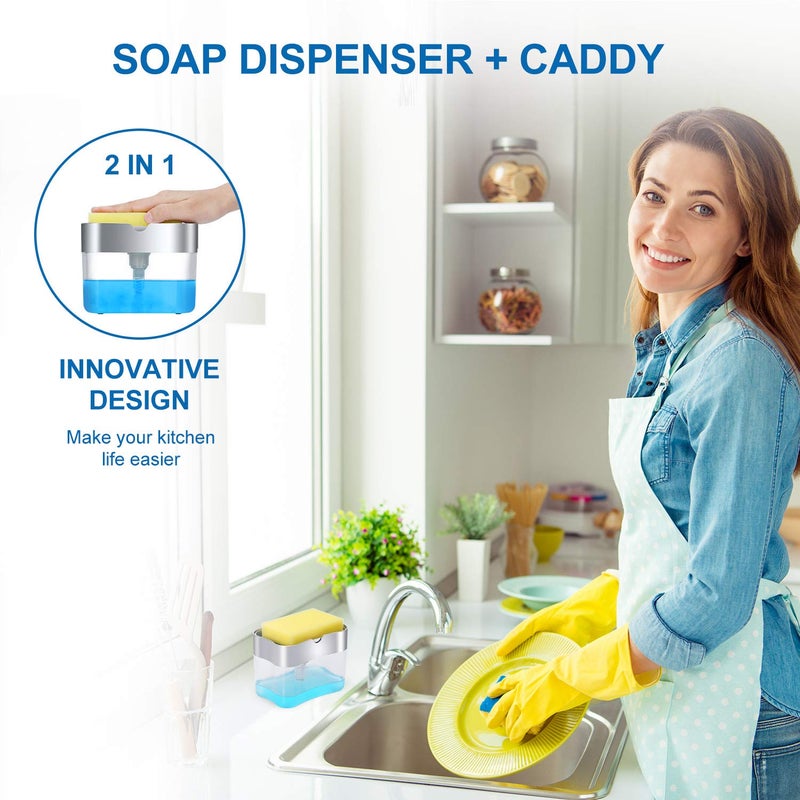 LIFEEZY New 2025 Version soap Dispenser with Added Features - Premium Quality Dish Soap Dispenser - Countertop Kitchen Soap Dispenser, Sink Dish Washing 13 Ounces (Sponge Included) - Image 2