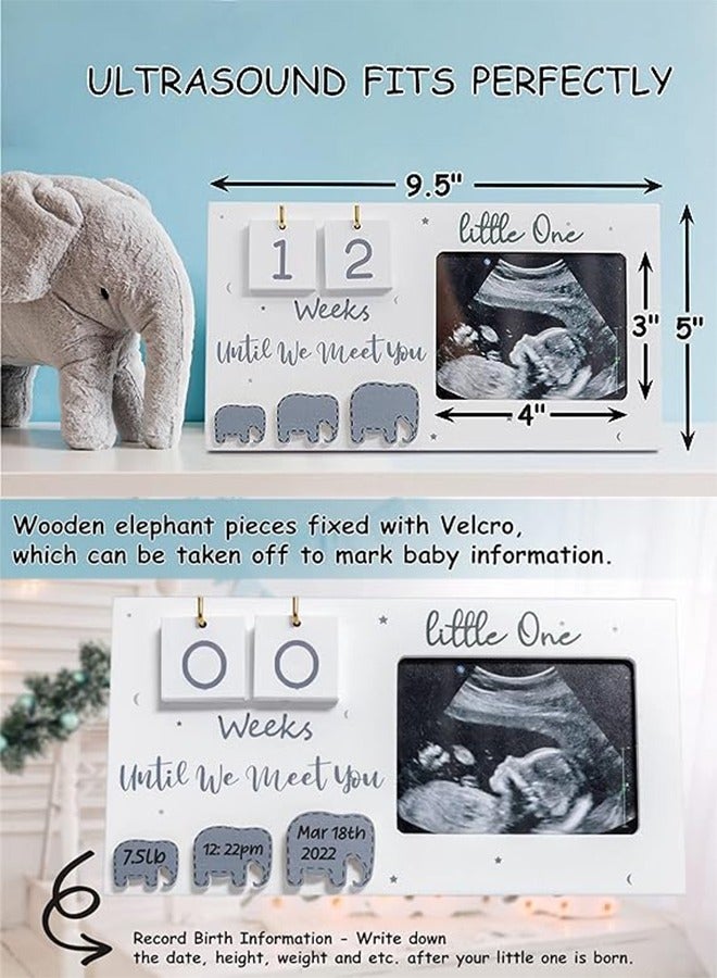 إطار صورة Sonogram، إطار صور بالموجات فوق الصوتية مع أسابيع العد التنازلي للطفل، إعلان الطفل، ديكور حضانة الفيل لمعلومات الميلاد، توقع أن يكون الآباء هدايا فريدة للنساء الحوامل  - Image 5