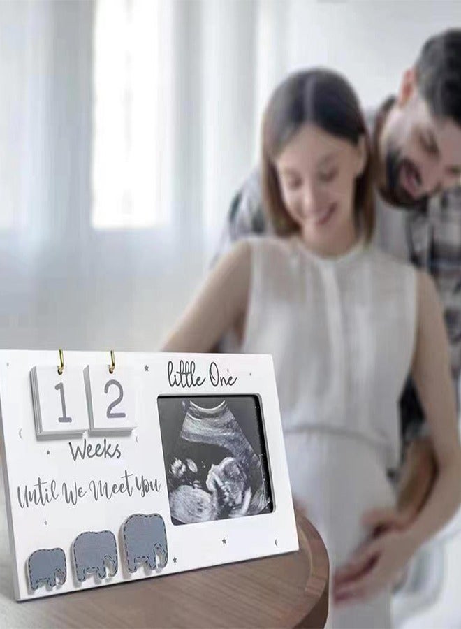 إطار صورة Sonogram، إطار صور بالموجات فوق الصوتية مع أسابيع العد التنازلي للطفل، إعلان الطفل، ديكور حضانة الفيل لمعلومات الميلاد، توقع أن يكون الآباء هدايا فريدة للنساء الحوامل  - Image 4