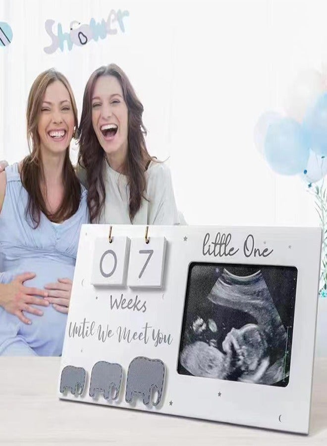 إطار صورة Sonogram، إطار صور بالموجات فوق الصوتية مع أسابيع العد التنازلي للطفل، إعلان الطفل، ديكور حضانة الفيل لمعلومات الميلاد، توقع أن يكون الآباء هدايا فريدة للنساء الحوامل  - Image 3