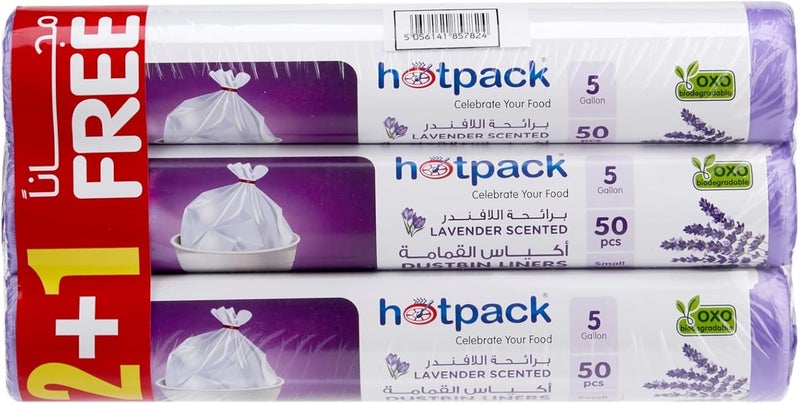 هوت باك عرض أكياس القمامة المعطرة برائحة اللافندر من هوتباك، سعة 5 جالون، مقاس 45×55 سم، 50 قطعة لكل لفة، عبوة من 3 قطع - Image 3