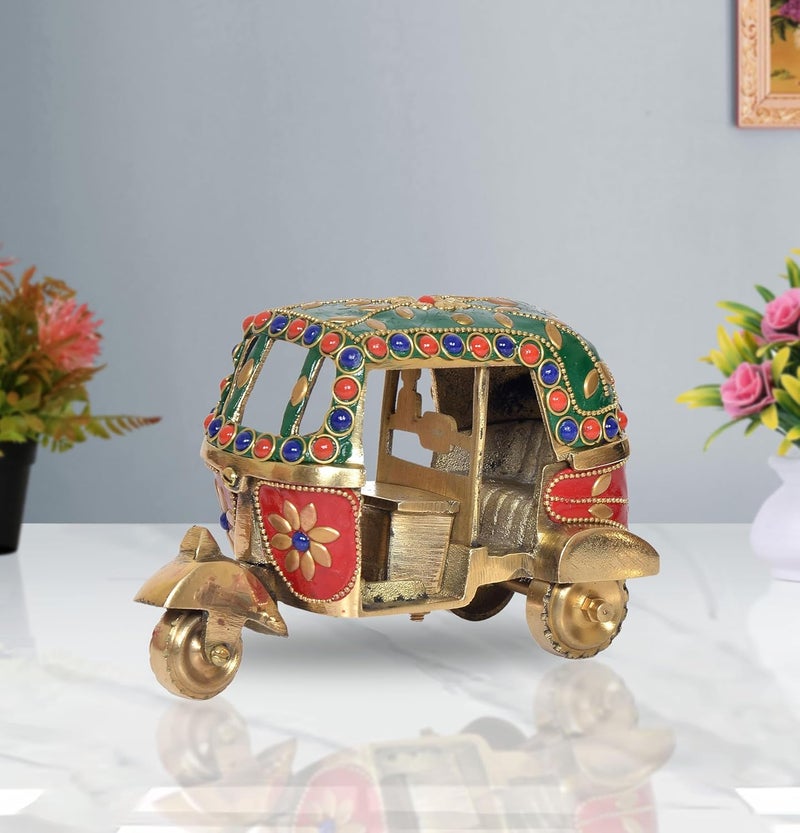 Dattatreya Dattatreya Brass Auto Rickshaw TukTuk ndian Vehicle Showpiece for Home and Office Decor Decorative Sculpture Figure Height 4 Inch  - Image 1