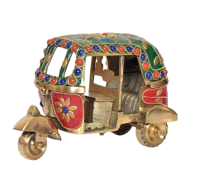 Dattatreya Dattatreya Brass Auto Rickshaw TukTuk ndian Vehicle Showpiece for Home and Office Decor Decorative Sculpture Figure Height 4 Inch  - Image 2