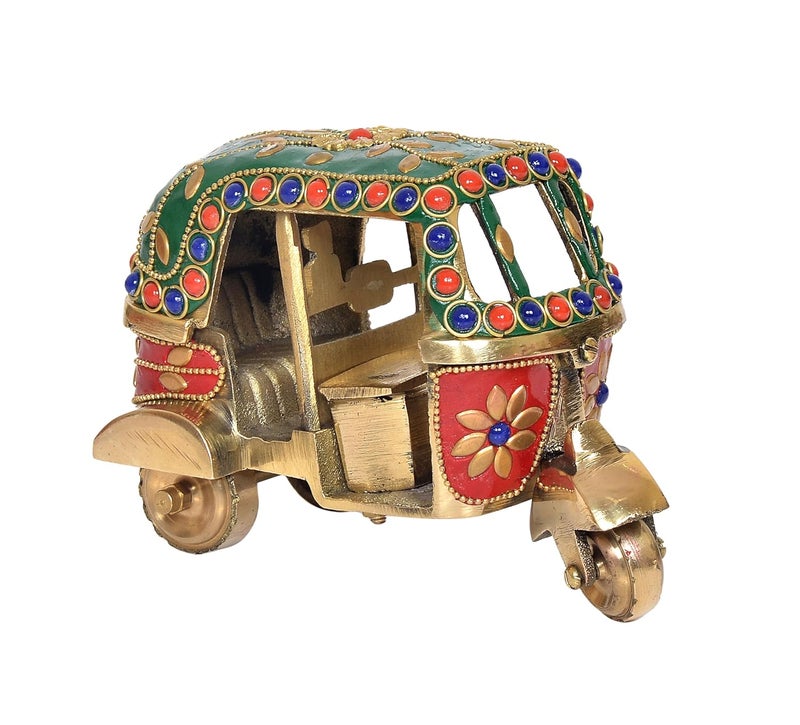 Dattatreya Dattatreya Brass Auto Rickshaw TukTuk ndian Vehicle Showpiece for Home and Office Decor Decorative Sculpture Figure Height 4 Inch  - Image 3