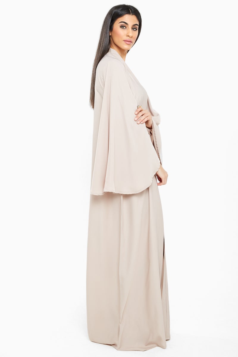 النخبة عباية مطرزة بأوراق فضية غنية - Image 3