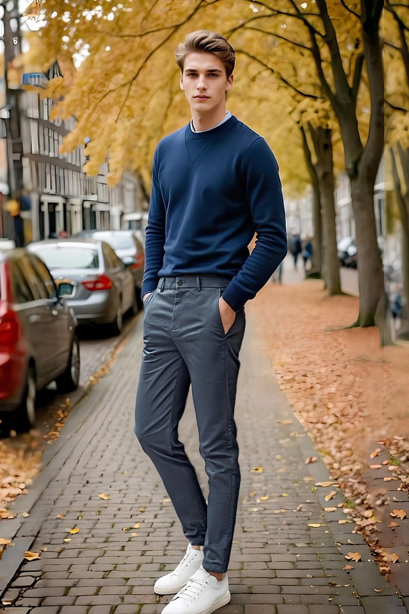 Plaid&Plain Men's Skinny Stretchy Khaki Pants Colored Pants Slim Fit Slacks Tapered Trousers 819 Pacific Blue 38X34 - Image 2