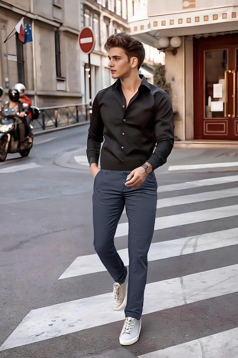 Plaid&Plain Men's Skinny Stretchy Khaki Pants Colored Pants Slim Fit Slacks Tapered Trousers 819 Pacific Blue 38X34 - Image 4