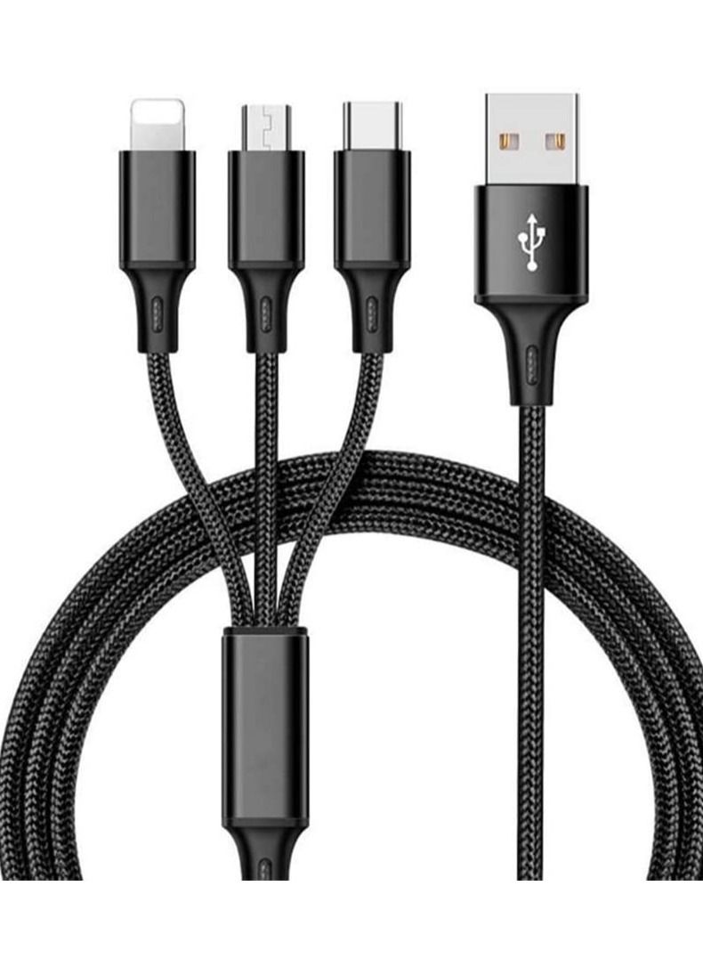 Nylon 3 in 1 fast Charging Cable for Type-C, Micro and iPhone Pins,Smart Charge 3 Port Data Charging Cable,power line(3 in 1 cable)  - Image 1