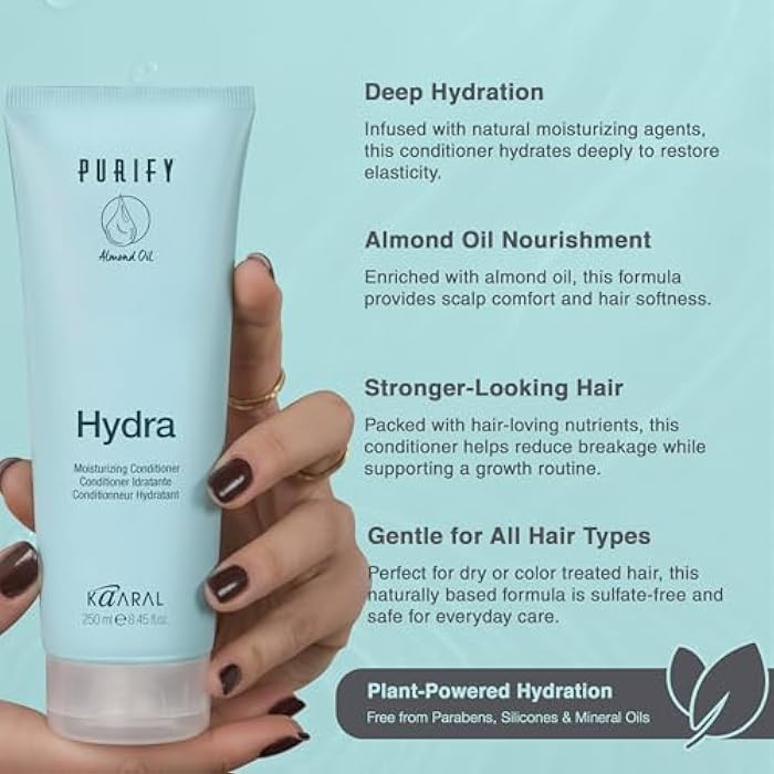 Kaaral Purify Hydra Conditioner - Moisturizing Hair Care for Women and Men - Hydrating Treatment for Dry, Damaged, Color Treated Hair - Softens, Reduces Frizz, Nourishes Curly Hair - 250ml (8.8oz) - Image 3
