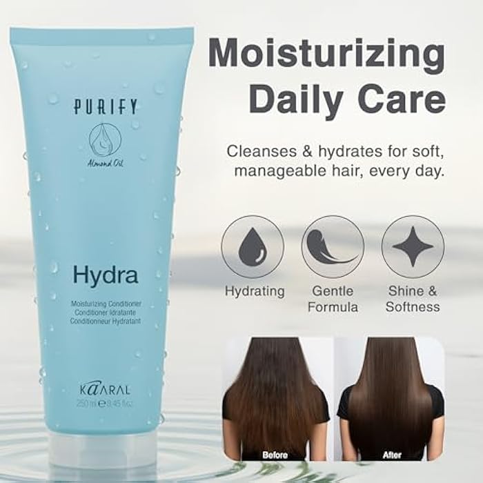 Kaaral Purify Hydra Conditioner - Moisturizing Hair Care for Women and Men - Hydrating Treatment for Dry, Damaged, Color Treated Hair - Softens, Reduces Frizz, Nourishes Curly Hair - 250ml (8.8oz) - Image 2