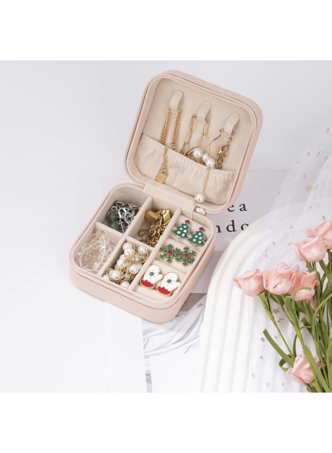 Obsoorth Small Jewelry Box Travel Case Ring Earring Holder Organizer for Traveling Necklace Women Children Kids Little Girls Gift PU Leather Portable Storage Carrier - Baby Pink - Image 5