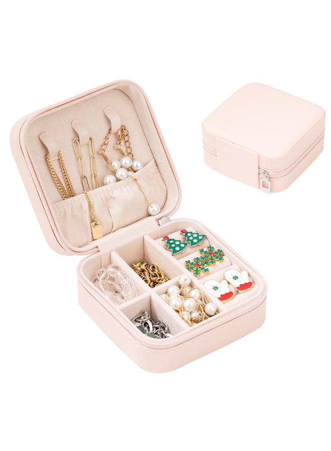 Obsoorth Small Jewelry Box Travel Case Ring Earring Holder Organizer for Traveling Necklace Women Children Kids Little Girls Gift PU Leather Portable Storage Carrier - Baby Pink - Image 1