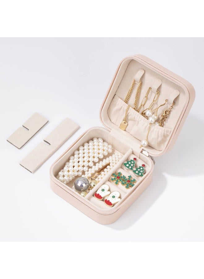 Obsoorth Small Jewelry Box Travel Case Ring Earring Holder Organizer for Traveling Necklace Women Children Kids Little Girls Gift PU Leather Portable Storage Carrier - Baby Pink - Image 3