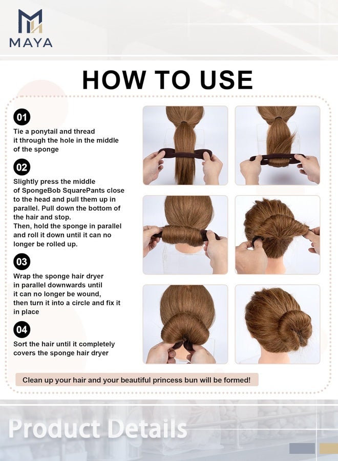 Maya 4 Pack Hair Bun Maker with Hair Ties Non-Slip Foam Sponge Shapers Reusable Magic Buns Bun Twister for Ballet French Twist Long Thin Curly Straight Wavy（22 cm） - Image 4