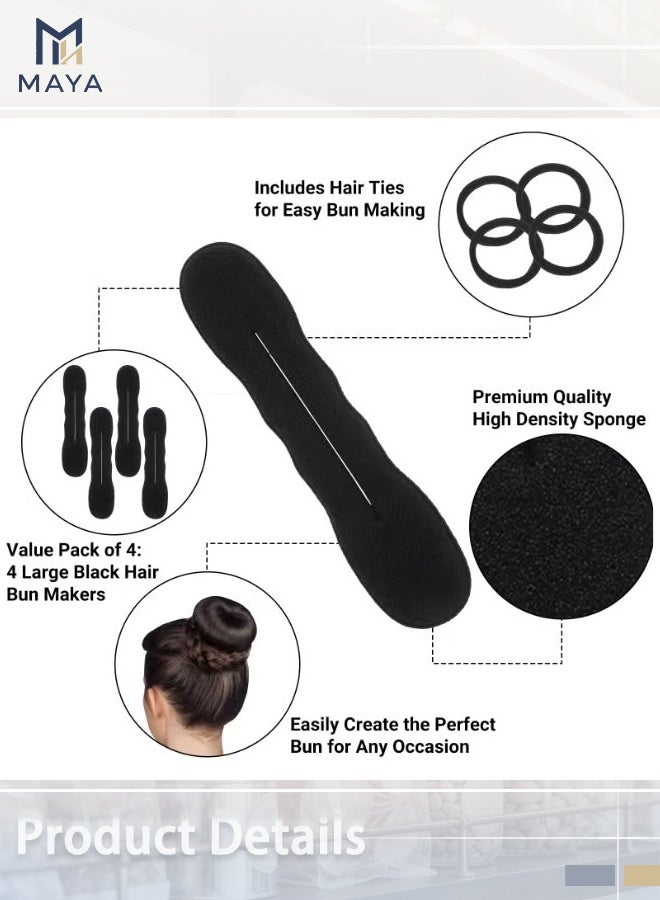 Maya 4 Pack Hair Bun Maker with Hair Ties Non-Slip Foam Sponge Shapers Reusable Magic Buns Bun Twister for Ballet French Twist Long Thin Curly Straight Wavy（22 cm） - Image 2